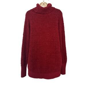 Women's Boucle Turtleneck Sweater In Red Sz XXL